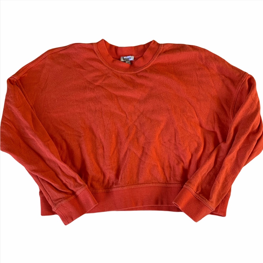 Splendid Coral Orange Cropped Crewneck Sweatshirt